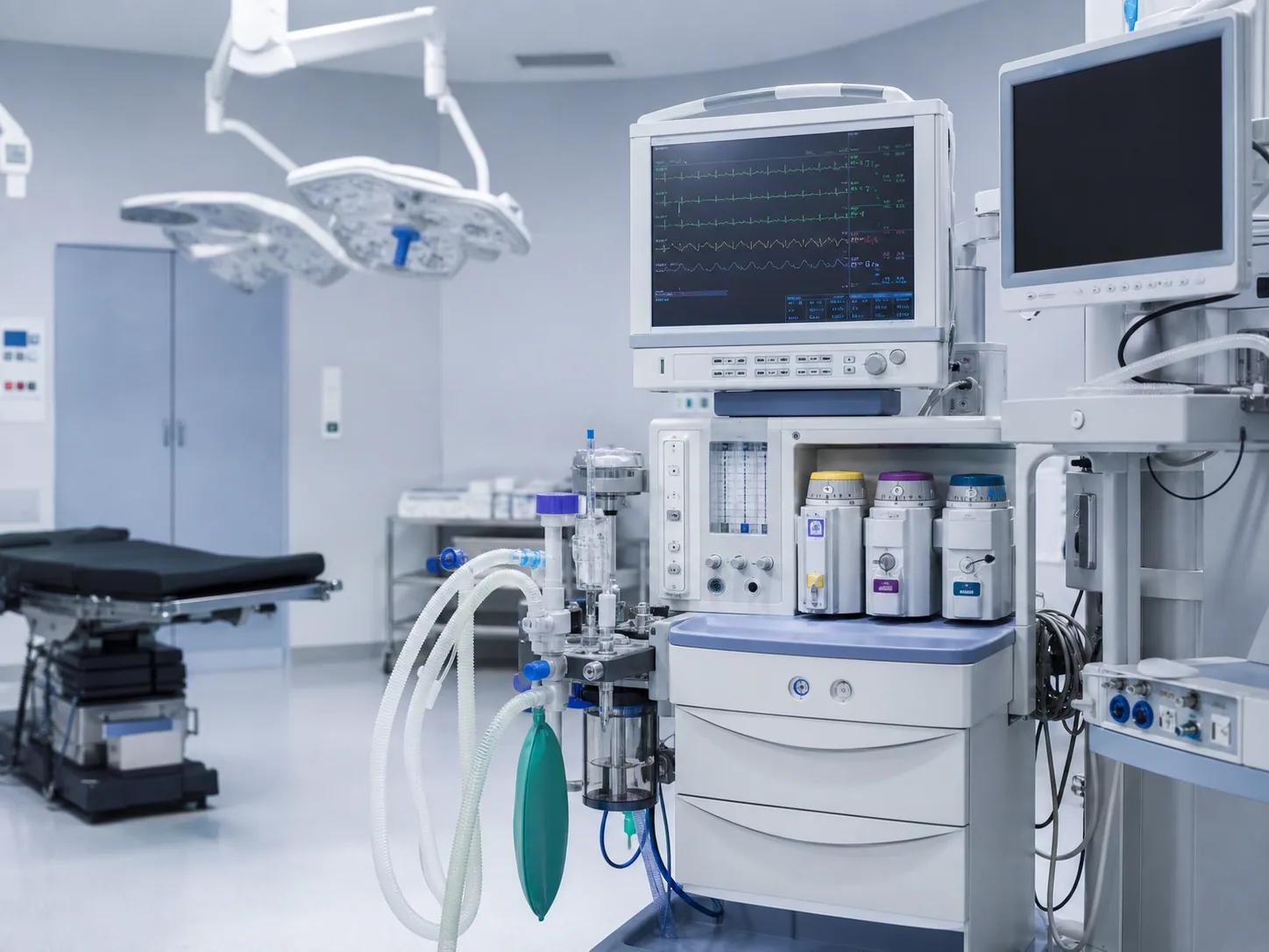 Anesthesia workstation in an empty operating room