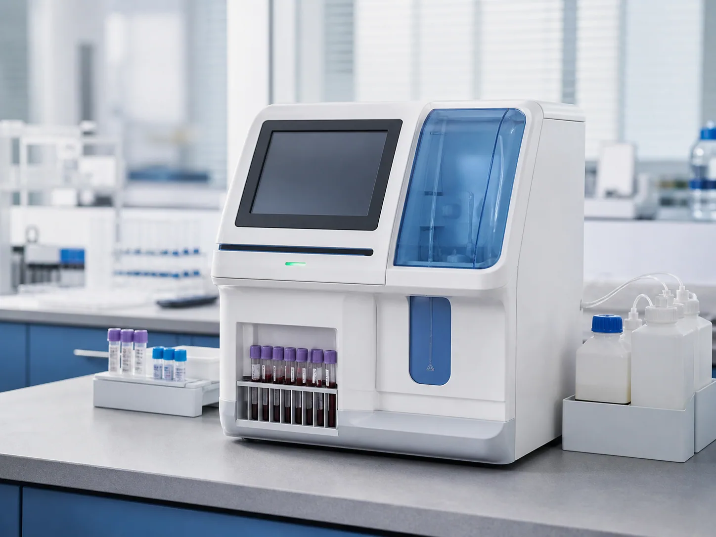 Automated hematology analyzer on a laboratory bench