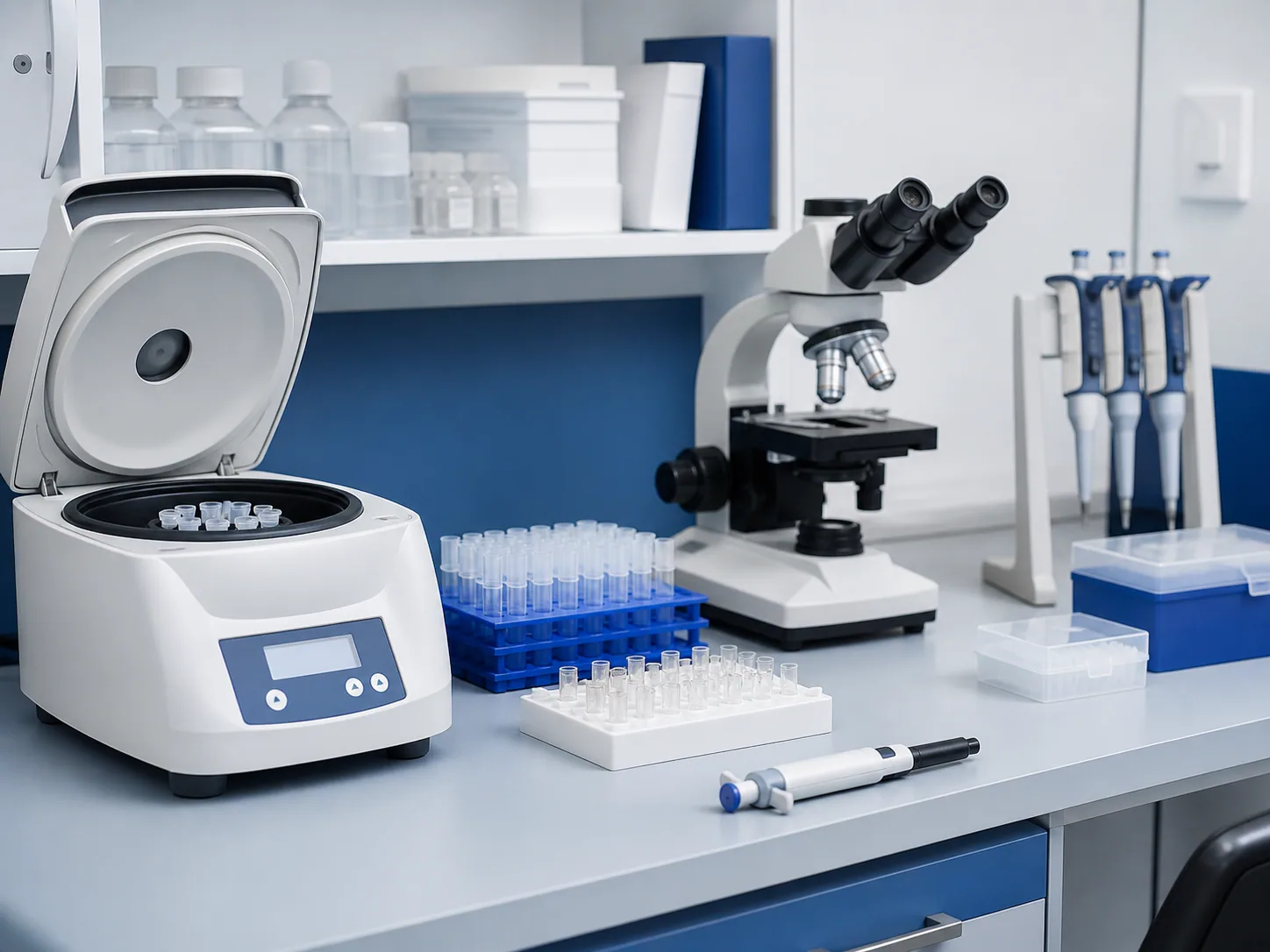 Clinical laboratory workstation with essential equipment