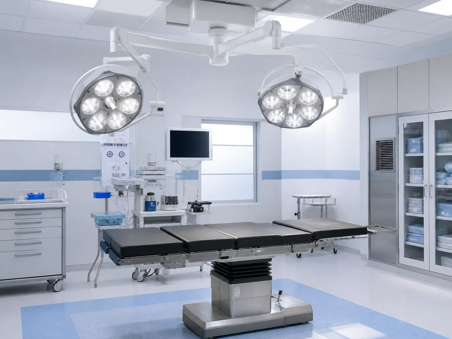 Ceiling-mounted surgical lighting in an operating theatre